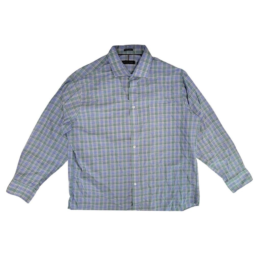 Tommy Hilfiger Regular Fit Stretch Wrinkle Free Plaid Dress Shirt Men XL